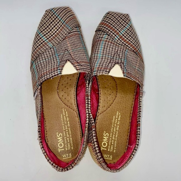 TOMS Alpargata Women’s Slip On Flats Academy Brown Plaid Canvas/Corduroy Sz 7.5 - Picture 3 of 10